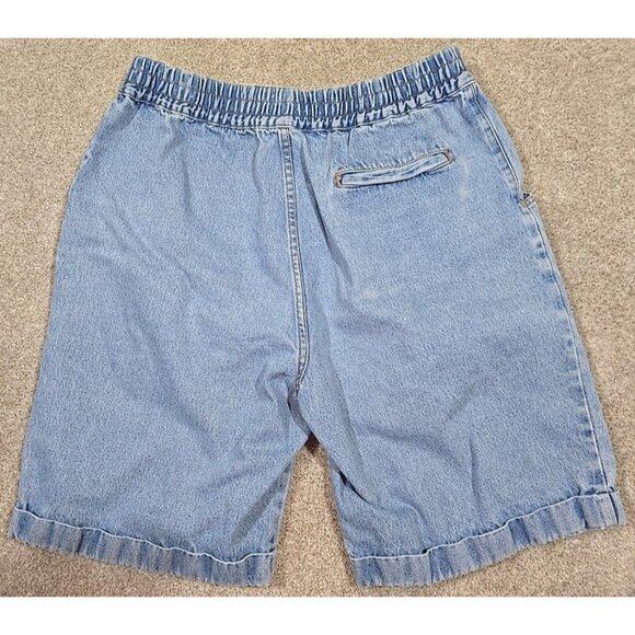 St. John's Bay Vtg Denim Shorts Cotton High Rise Elastic Waist Long Pleated Sz L - Picture 10 of 13